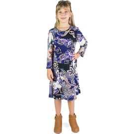 24sevenKid 24sevenKid Blue Paisley Long Sleeve Loose Fit Knee Length Tunic Pocket Dress