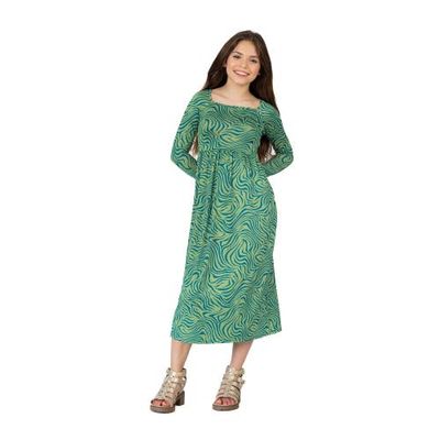 24sevenKid 24sevenKid Green Print Long Sleeve Maxi Dress