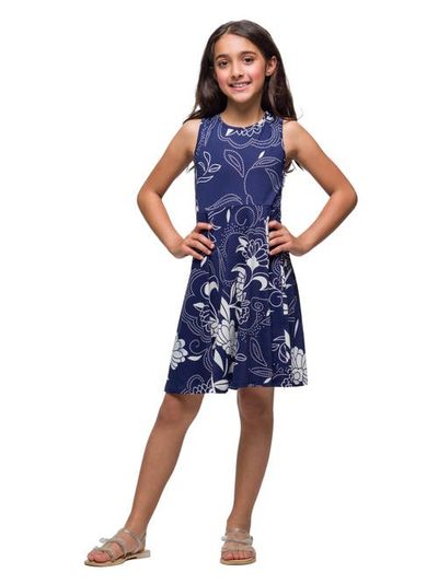 24sevenKid 24sevenKid Navy Blue Floral Fit and Flare Dress
