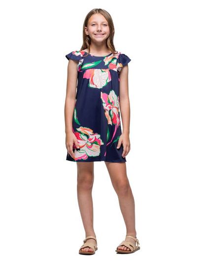 24sevenKid 24sevenKid Navy Blue Floral Print Cap Sleeve Babydoll Dress