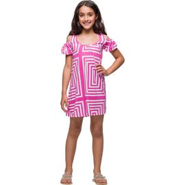 24sevenKid 24sevenKid Pink Print Cold Shoulder A-Line Dress