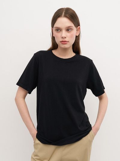 2NDSKIN Sufima Cotton Round Neck Basic Short Sleeve Tee