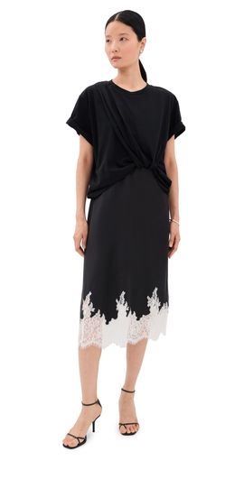 3.1 Phillip Lim 3.1 Phillip Lim Draped T-Shirt Slip Combo Dress Black White Multi