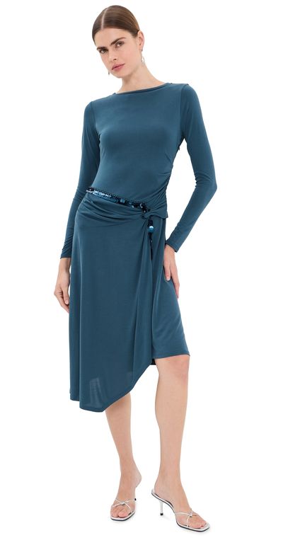 3.1 Phillip Lim 3.1 Phillip Lim Embellished Draped Jersey Midi Dress Petrol