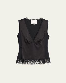 3.1 Phillip Lim Sleeveless Satin Lace Combo Top