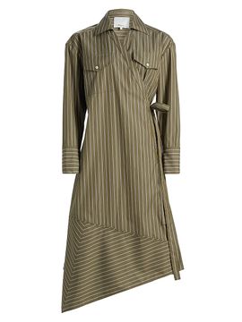 3.1 Phillip Lim Women's Asymmetric Striped Poplin Wrap Shirtdress