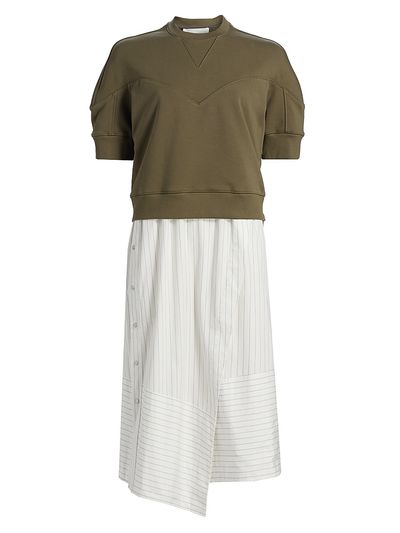 3.1 Phillip Lim Women's French Terry & Striped Poplin Mixed-Media Midi-Dress