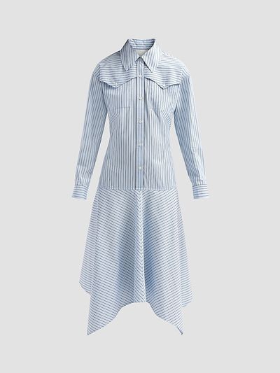 3.1 Phillip Lim Women's Striped Cotton Poplin Handkerchief Midi Shirtdress