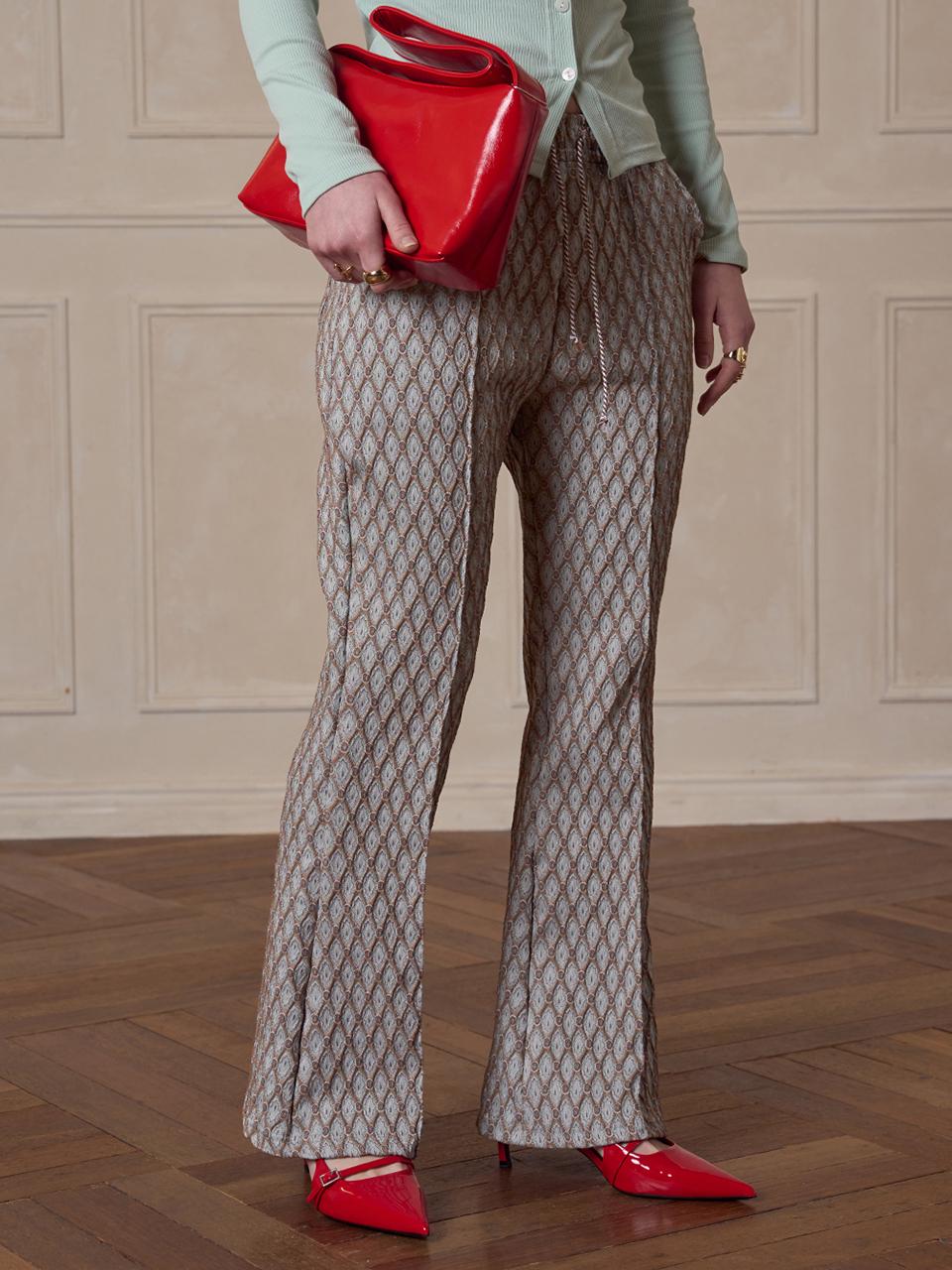 320SHOWROOM Jacquard drawstring bootcut banding pants