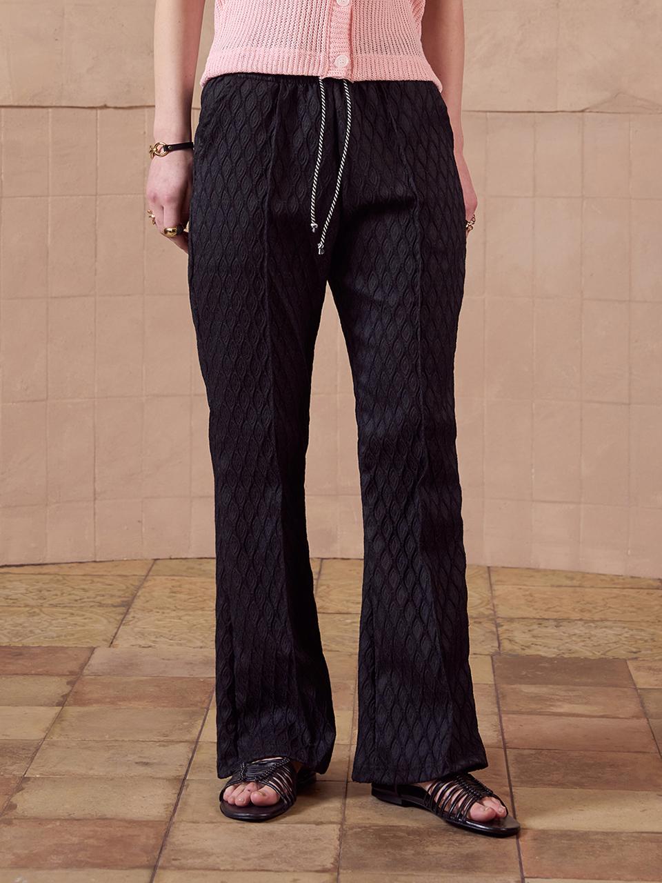 320SHOWROOM Jacquard drawstring bootcut banding pants Black