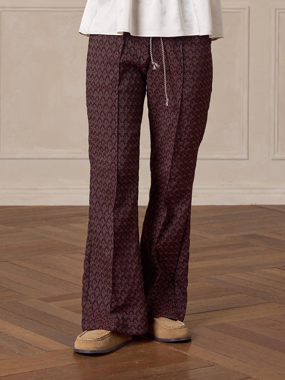 320SHOWROOM Jacquard drawstring bootcut banding pants Brown