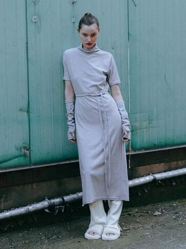 320SHOWROOM Turtleneck Wrap Long Dress Gray