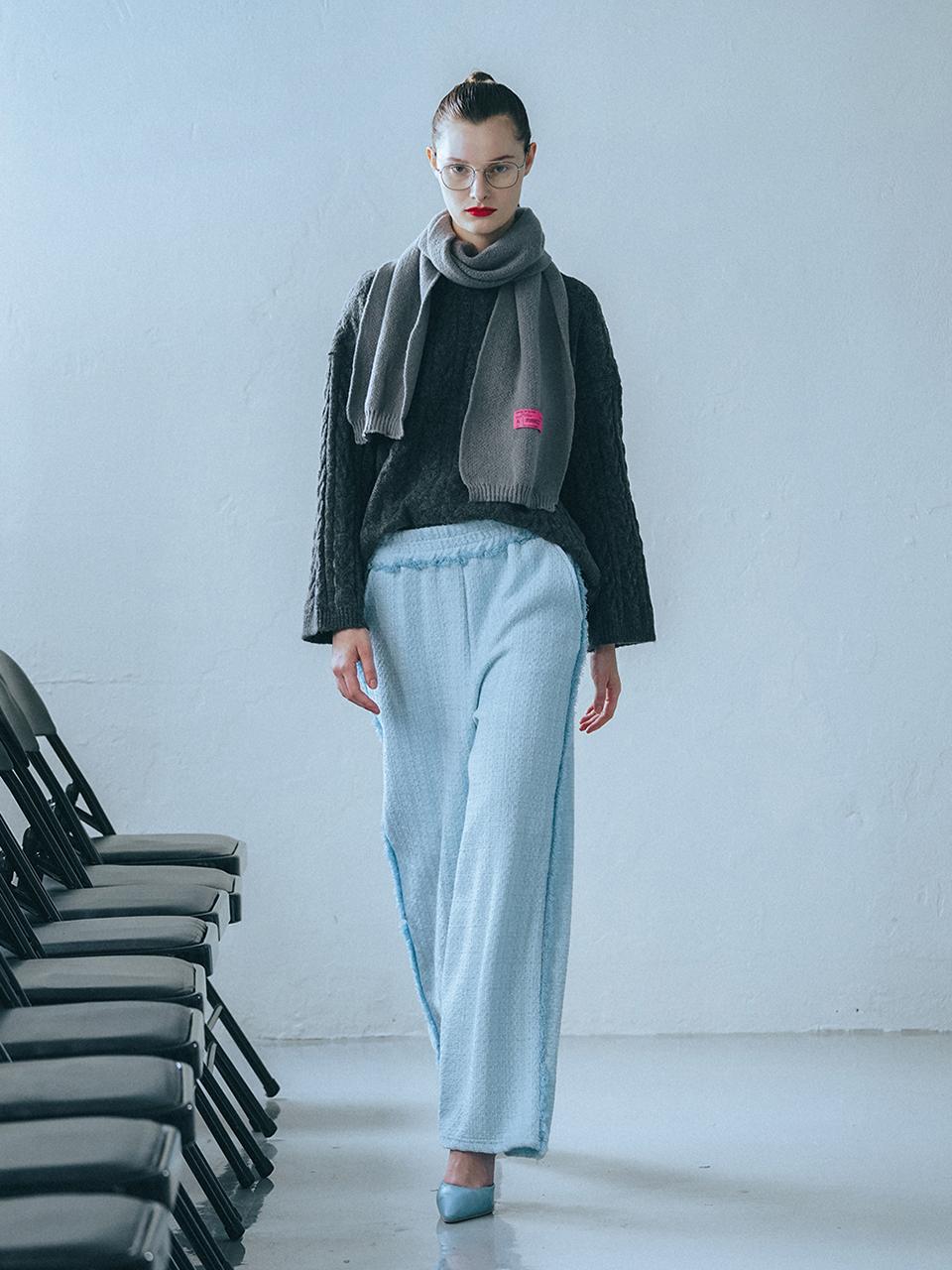 320SHOWROOM Wool Boucle Tweed Banding Pants Sky Blue