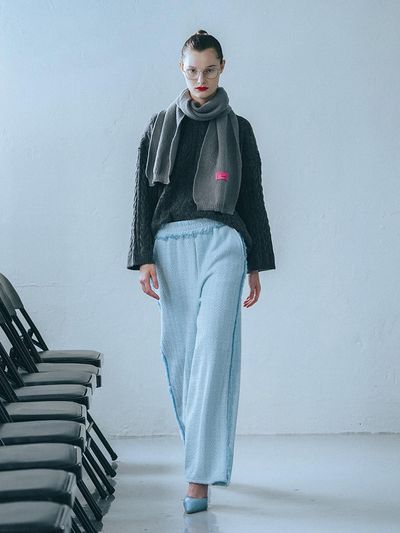 320SHOWROOM Wool Boucle Tweed Banding Pants Sky Blue