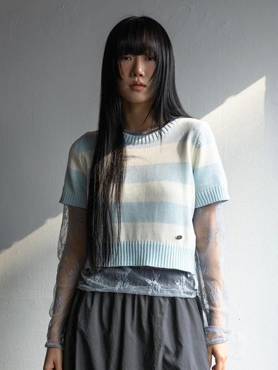 3.3 FIELDTRIP COZY STRIPE HALF SLEEVE KNIT T-SHIRT (2COLOR)