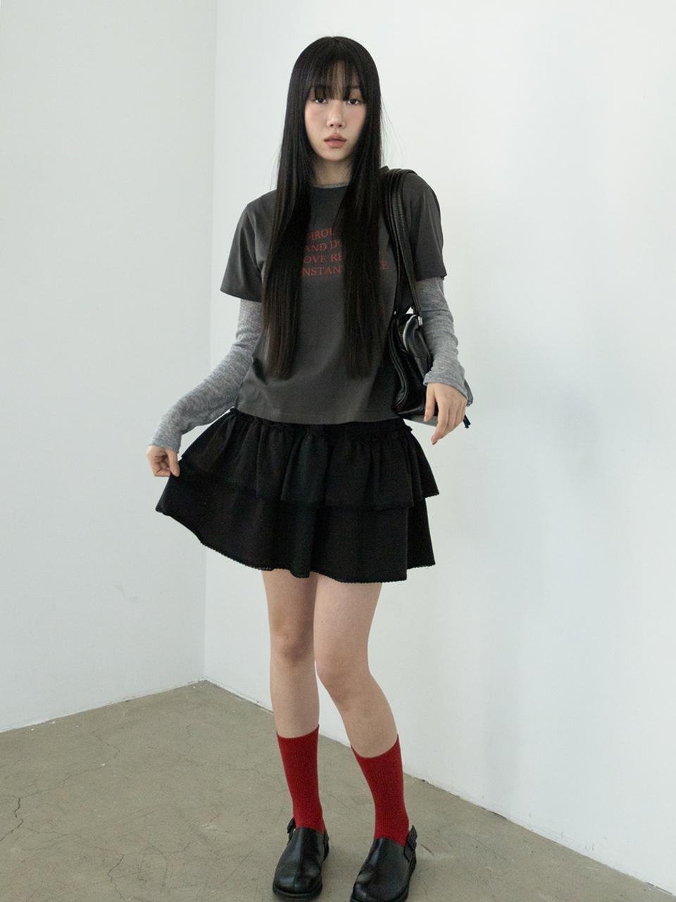 3.3 FIELDTRIP JERSEY LACE RUFFLED MINI SKIRT