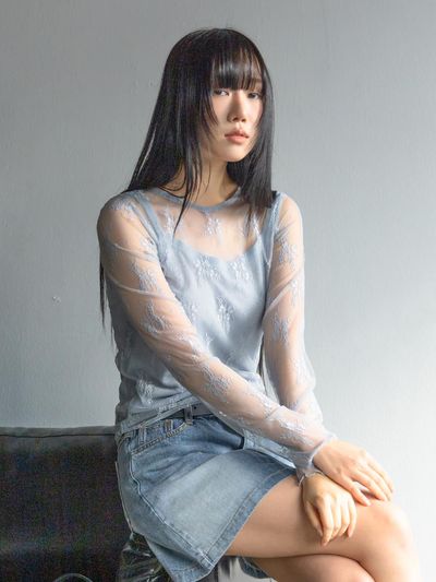 3.3 FIELDTRIP WAVE FLOWER LACE LONG SLEEVE T-SHIRTS [2COLOR]