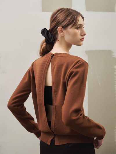 38comeoncommon Back cut-out knit (Brown)