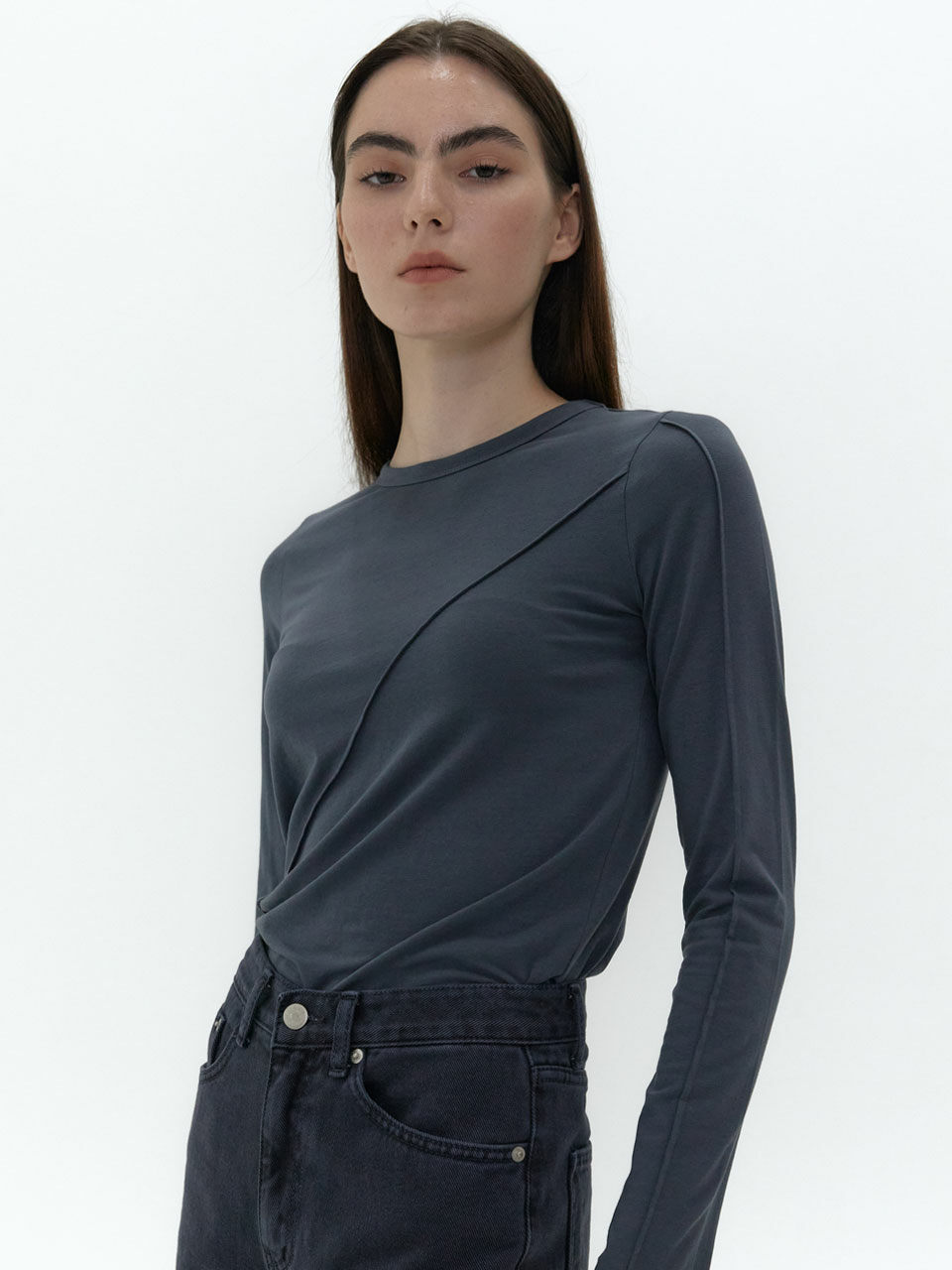 38comeoncommon Long Sleeve Line T-Shirt (Smoke Navy)