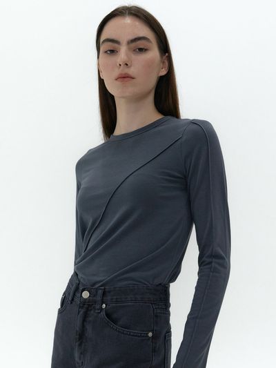 38comeoncommon Long Sleeve Line T-Shirt (Smoke Navy)