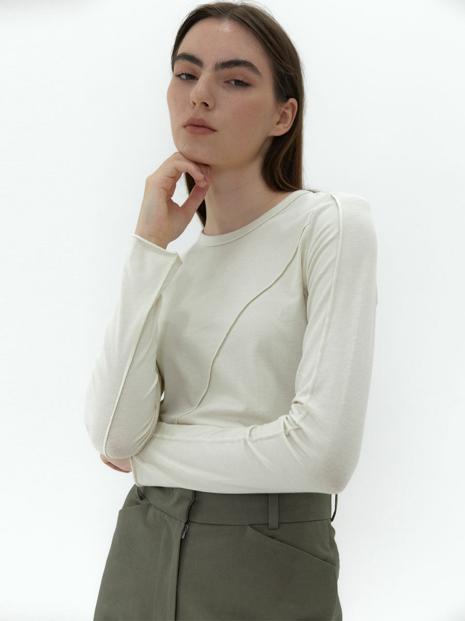 38comeoncommon Long Sleeve Line T-Shirt (Warm Off White)