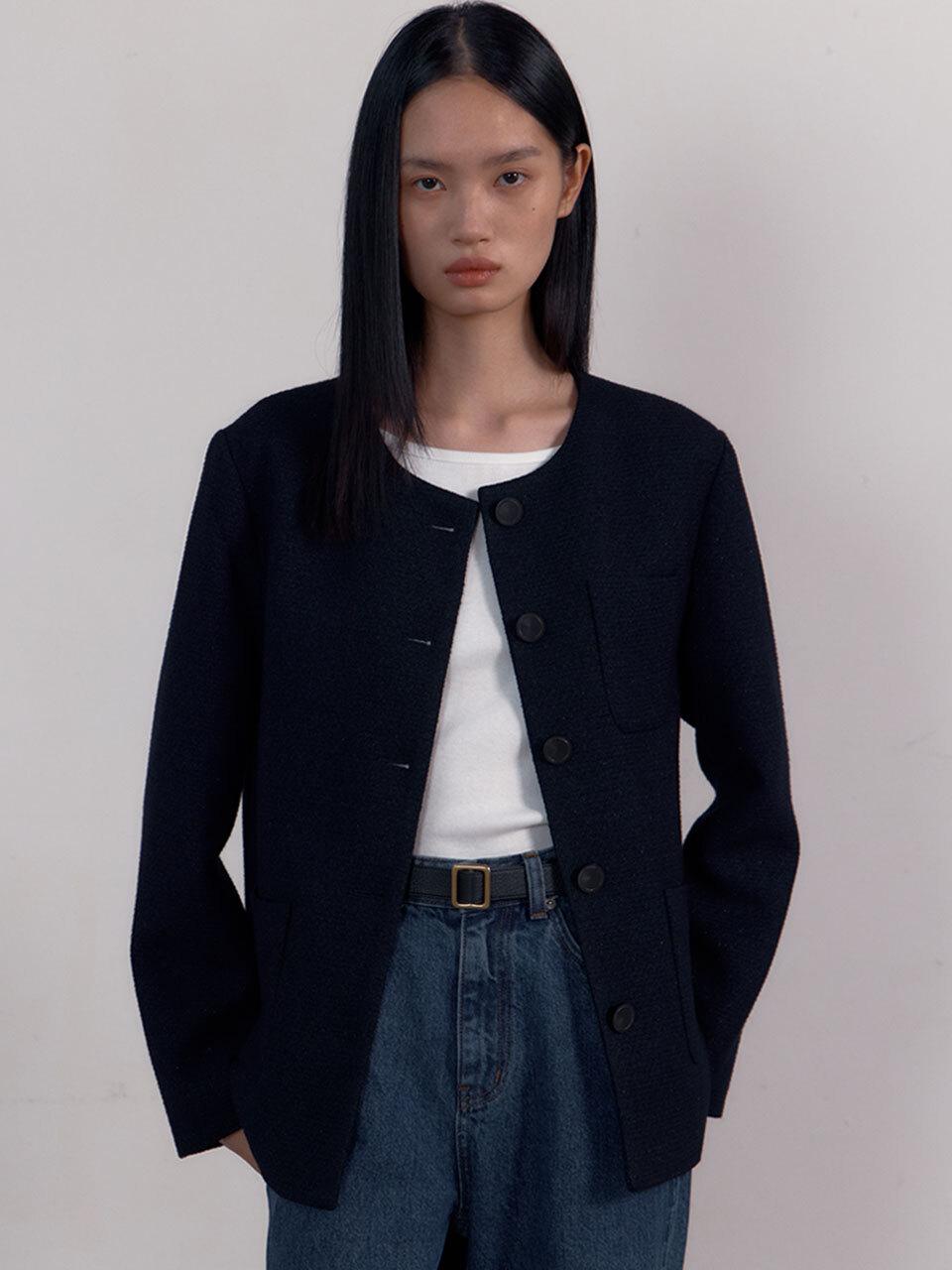 38comeoncommon Over Pocket Tweed Jacket (Shine Navy)