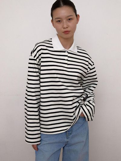 38comeoncommon Stripe polo T-Shirts (White)