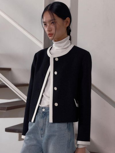 38comeoncommon Trimming Tweed Jacket (Shine Black)