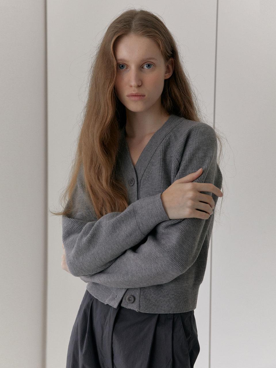 38comeoncommon V-Neck Ribbed Cardigan (Melange Gray)