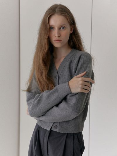 38comeoncommon V-Neck Ribbed Cardigan (Melange Gray)