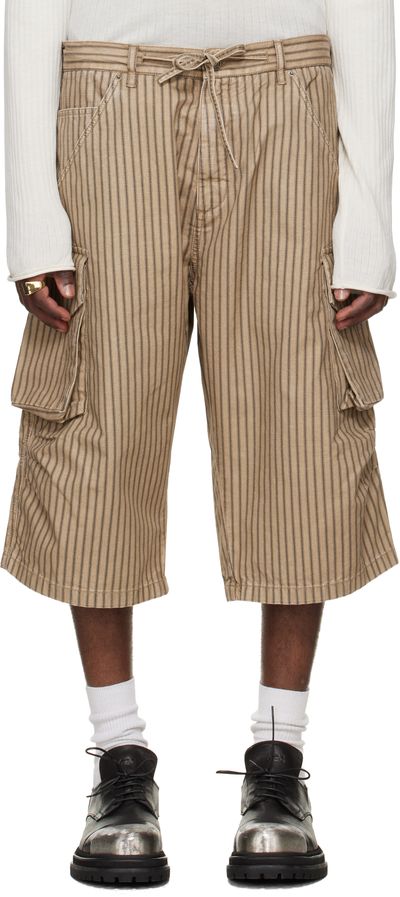 424 424 Beige Camo Stripe Bermudas Cargo Shorts