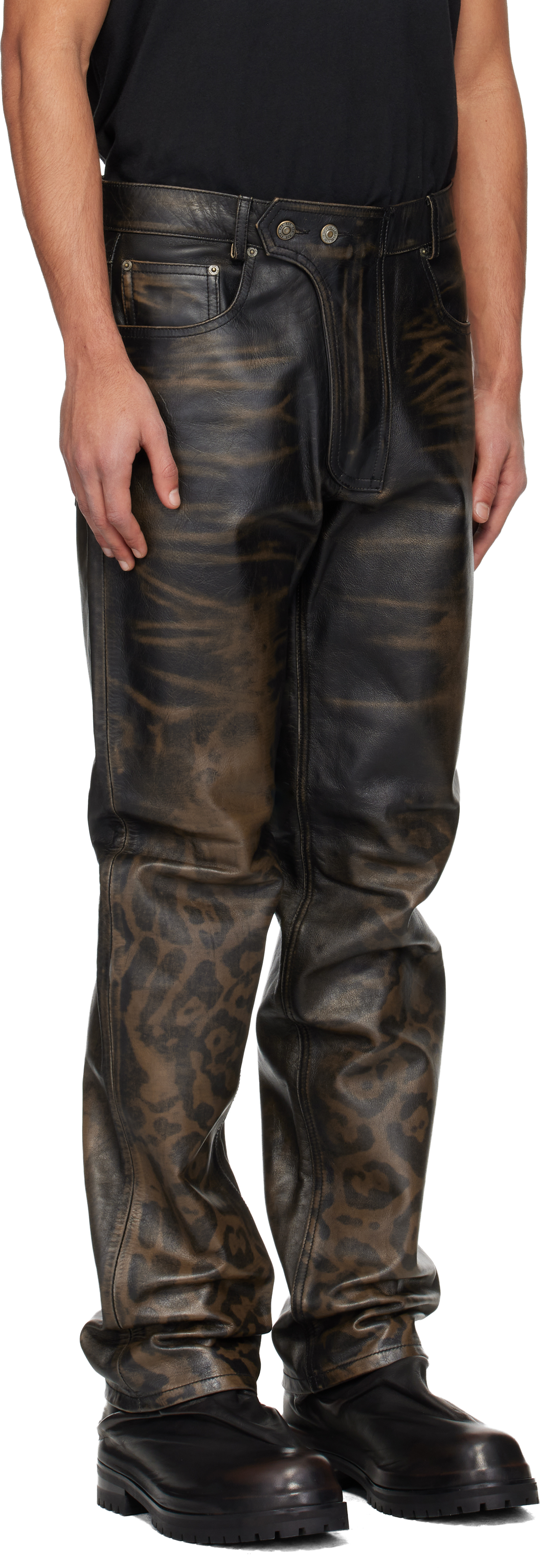 424 - Black & Brown Fivepocket Rub Off Leather Pants