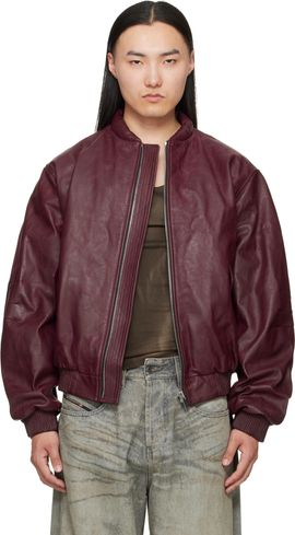 424 424 Red Leather Bomber Jacket