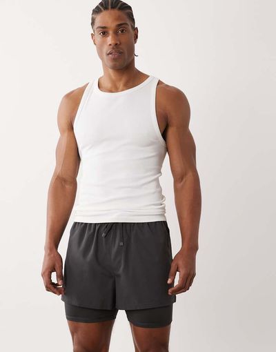 4505 4505 2-in-1 quick dry woven running shorts with zipper pockets in charcoal-Gray