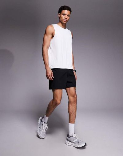 4505 4505 5" running shorts with elastic waist and zip phone pocket in black