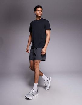 4505 4505 5" running shorts with elastic waist and zip phone pocket in charcoal-Gray