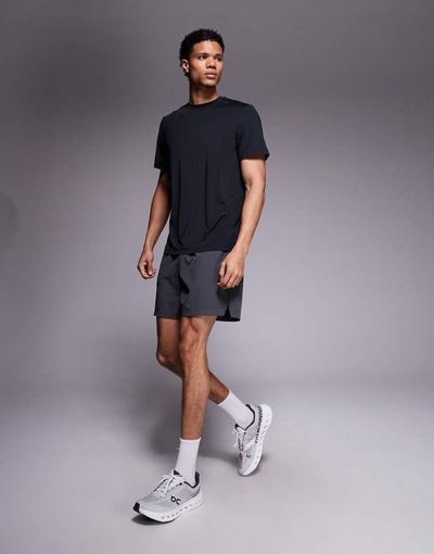 4505 4505 5" running shorts with elastic waist and zip phone pocket in charcoal-Gray