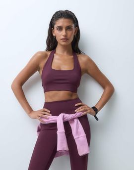 4505 4505 active halter neck medium support sports bra with removable padding in wine-PURPLE