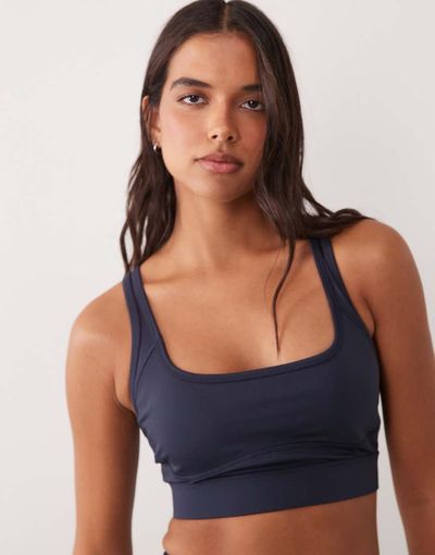 4505 4505 active medium support cross back sports bra with removable padding in navy