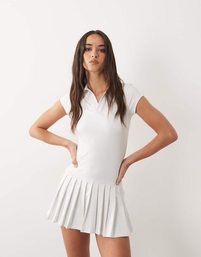 4505 4505 active polo neck tennis dress with pleated skirt in white