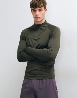 4505 4505 active quick dry muscle fit 1/4 zip long sleeve base layer in khaki-Green