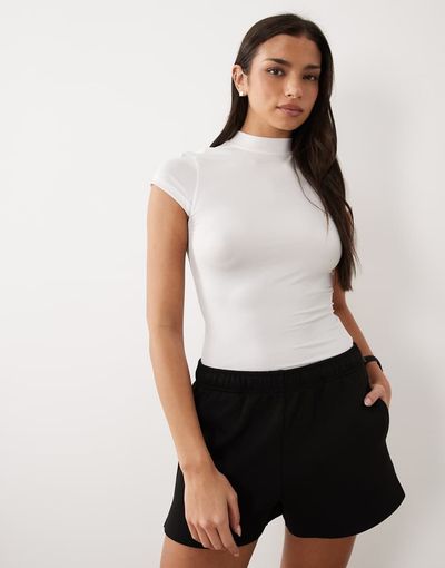 4505 4505 active quick dry slim fit t-shirt with mock neck in white