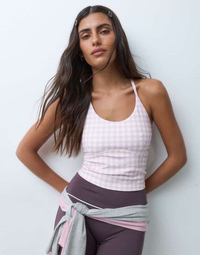 4505 4505 active scoop neck tank top with inner bra and adjustable straps in gingham print-MULTI