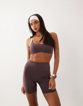 4505 4505 active side stripe high waist 5" legging shorts in taupe brown