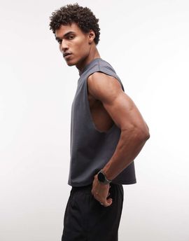 4505 4505 cotton cropped lifting tank top with quick dry finish in charcoal-Gray
