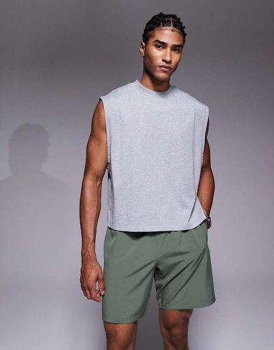 4505 4505 cotton cropped lifting tank top with quick dry finish in heather gray