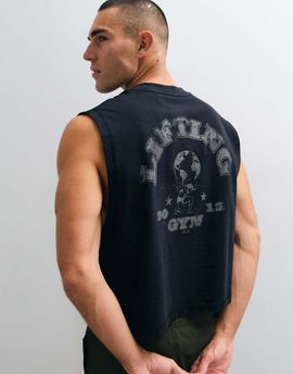 4505 4505 cotton cropped lifting tank with back graphic in washed black