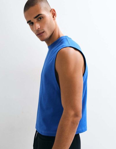 4505 4505 cotton cropped lifting tank with quick dry finish in royal blue