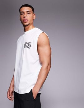 4505 4505 cotton oversized pump training tank top with chest graphic and quick dry finish in white