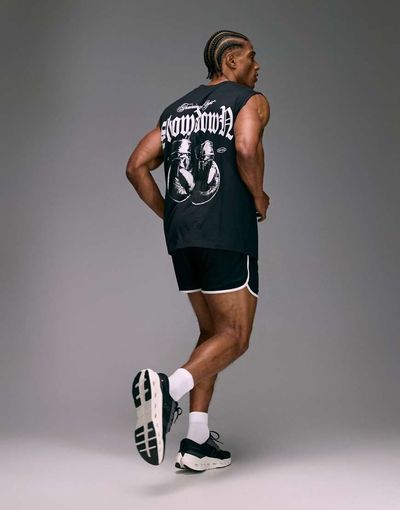 4505 4505 cotton oversized pump training tank with boxing graphic and quick dry finish in black